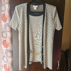 Chic Black and Cream Blouse With Built In Cardigan